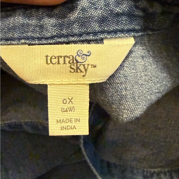 Terra & sky western country denim jean button down short sleeve dress. 0X  14W. - Picture 3 of 7